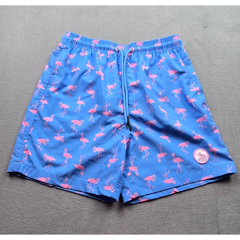 UZZI The Land and Ocean Co.‎ Youth MEDIUM swim trunks blue and pink flamingo